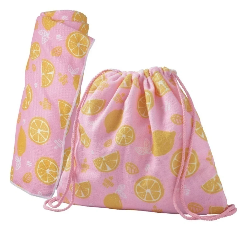 🌺 Ulta Lemon Pink Towel & Drawstring Backpack Set NWT
